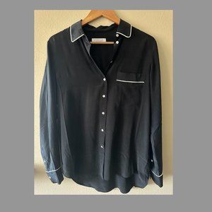 Piped Silk Notch Collar Shirt